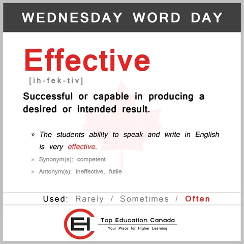 Wednesday "word" post ("Effective") — scheduled every Wednesday with a new word for followers, to enhance TEC's social presence and grow the page's reach organically
